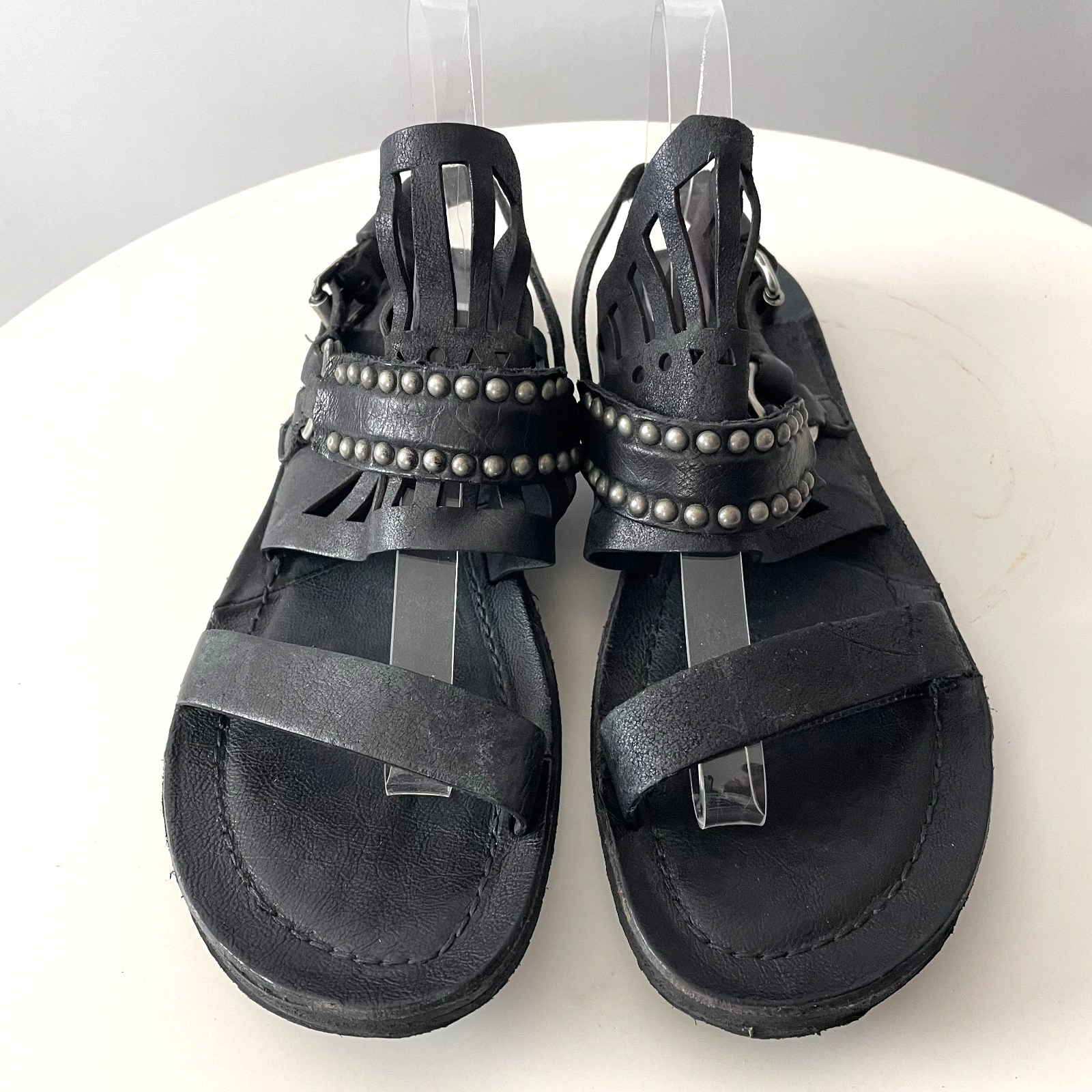 A.S.98 Black Leather Gladiator Sandals Studded Ankle Strap Women EU 40 US 9-9.5
