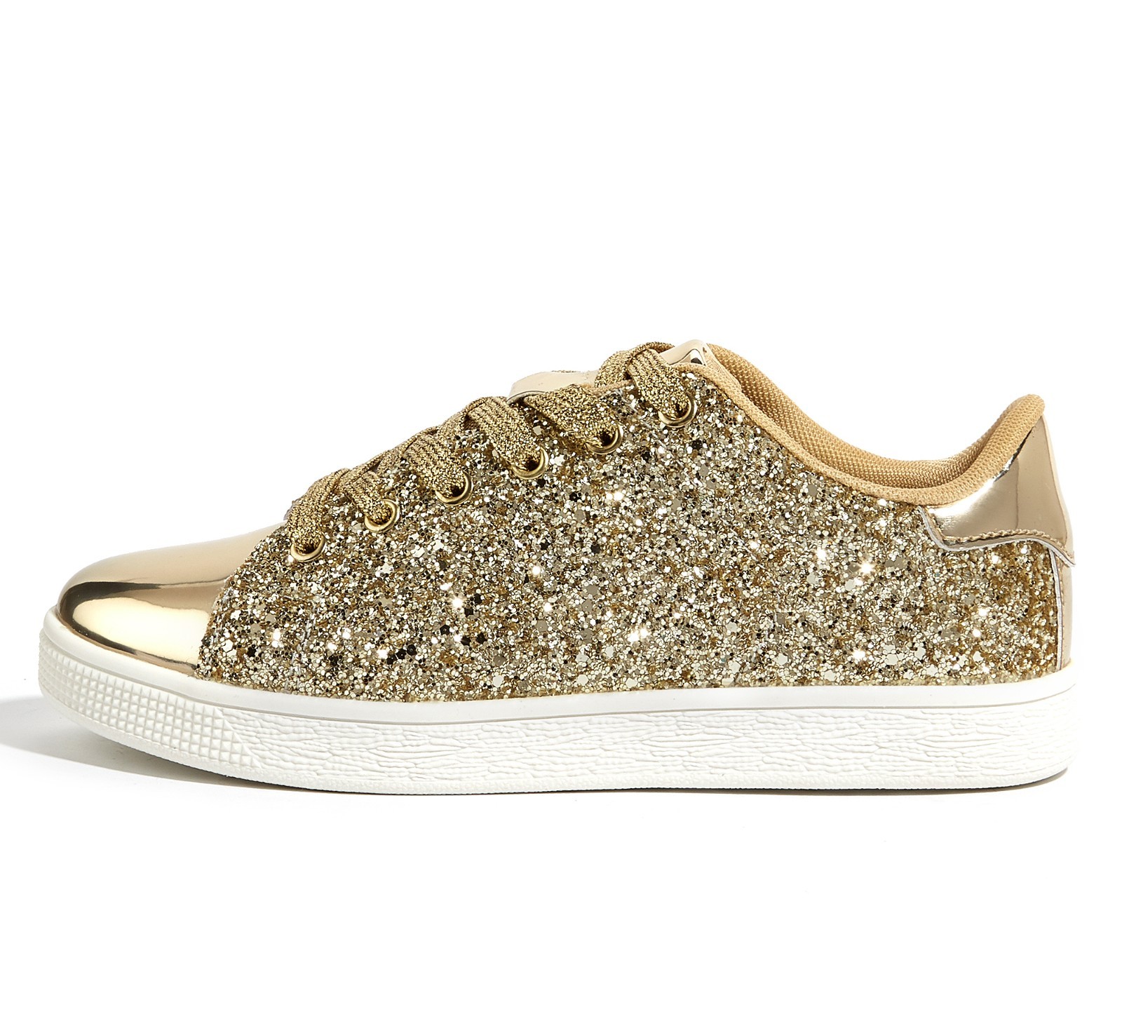 LUCKY STEP Glitter Shoes Sparkly Bling Shiny Bedazzled Lace up Fashion Sneakers