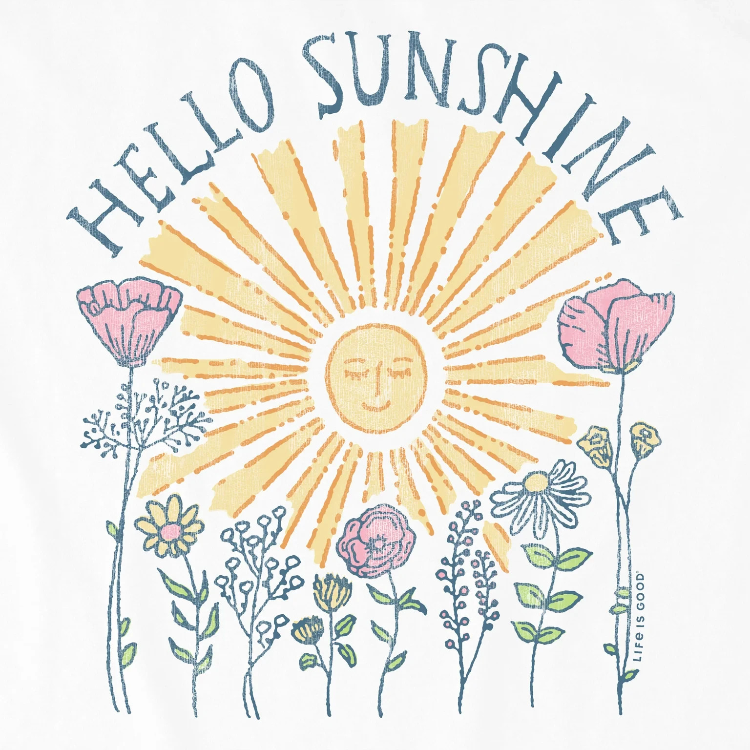 Life Is Good SS Shirt Crusher Vee HELLO SUNSHINE Sun Flower Poppy 44in Womens L