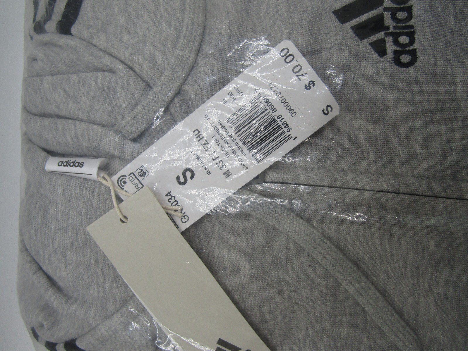 Adidas Men’s Essentials French Terry 3-Stripes full-zip Hoodie Small Gray