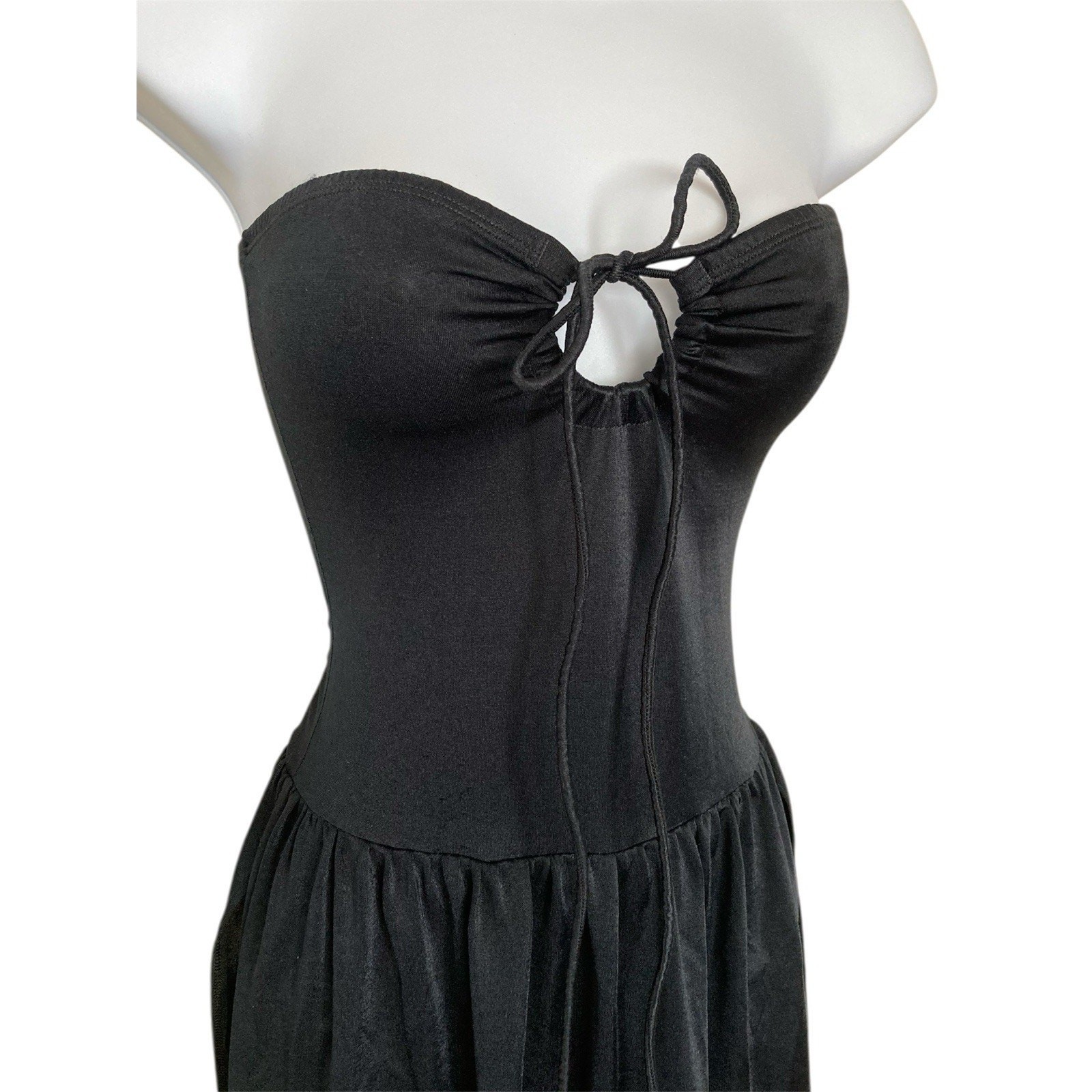 Vintage 70s Danskin Disco Ballet Strapless Halter Stevie Boho Swimsuit Dress XS