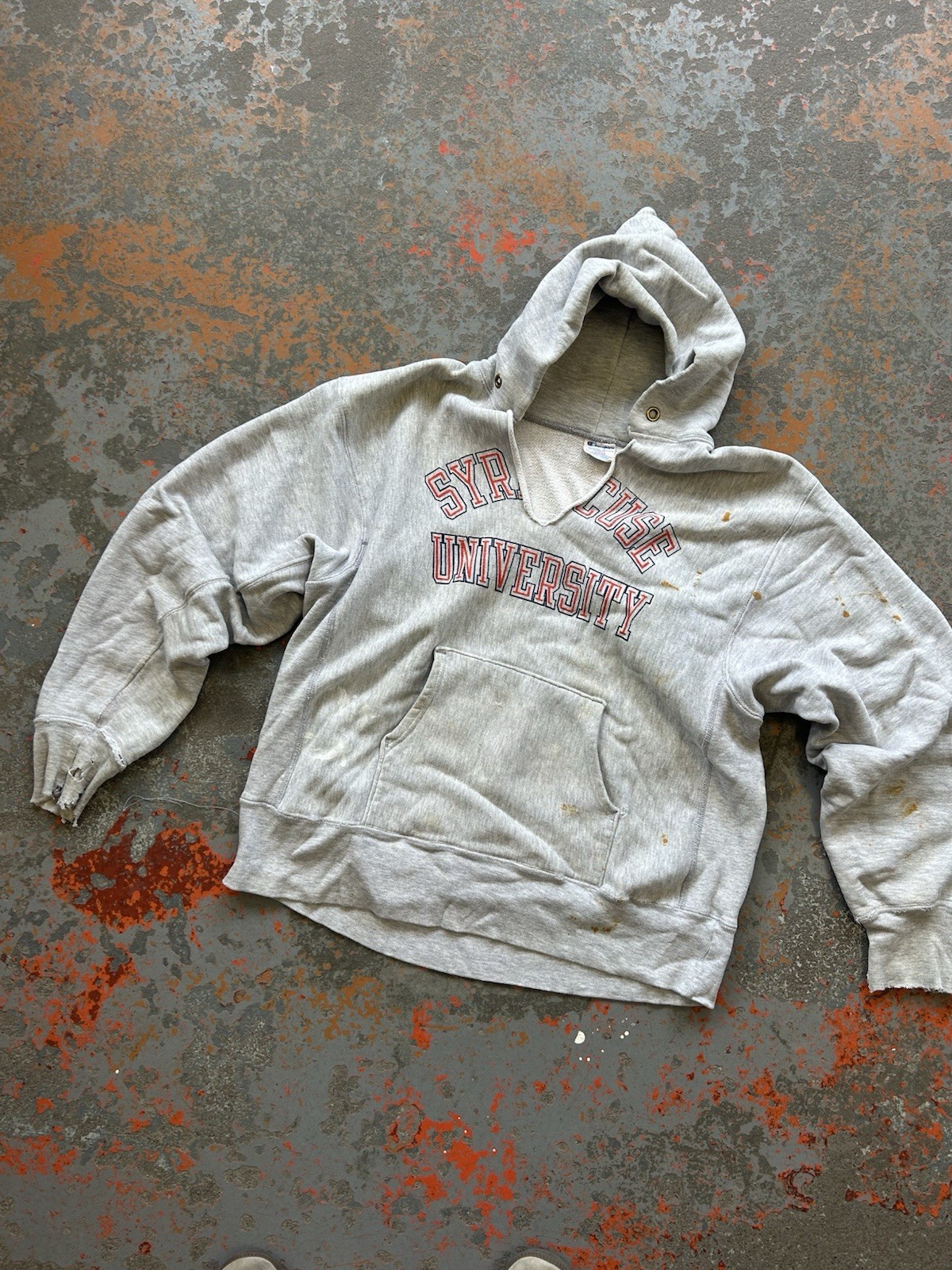 Vintage 80s Champion Reverse Weave Hoodie Syracuse College After Hood Warmup Lg