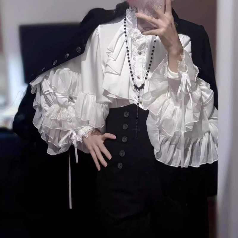 Men’s retro gothic style Long-sleeved ruffled shirt Loose blouse unisex