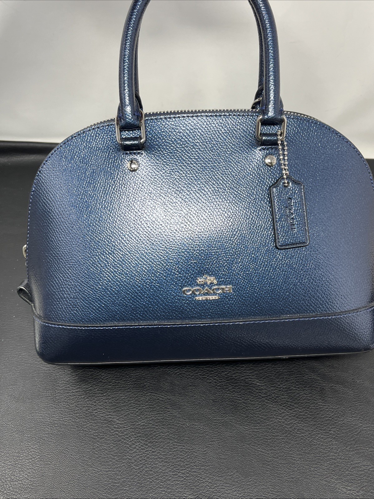 Coach Mini Sierra Satchel handbag Metallic Blue leather Crossbody Flaws