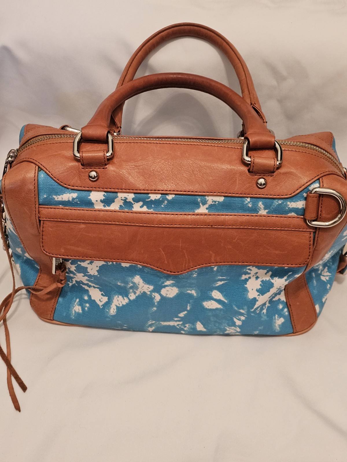 Rebecca Minkoff M.A.B Mini Satchel in Aqua, White and Tan* No Shoulder Strap*