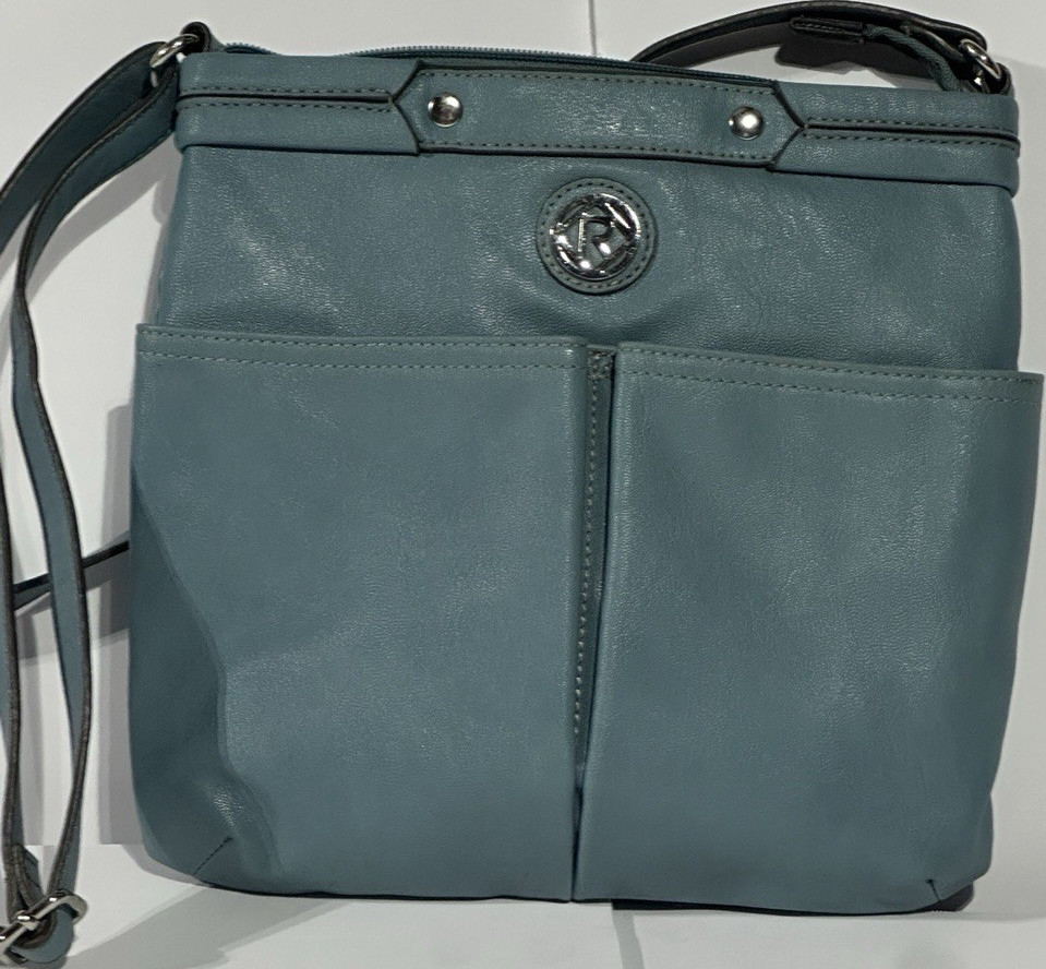 Relic Blue Zip Shoulder Bag Logo Stitching Inner Outer Pockets Women’s