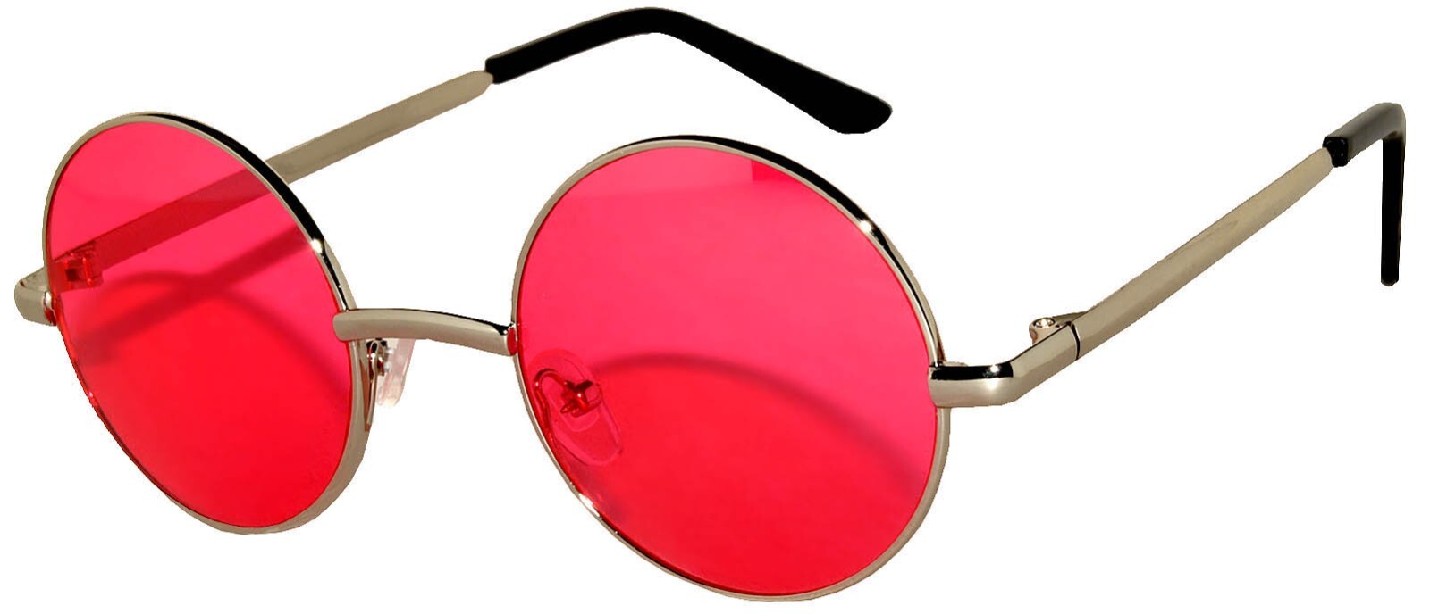 ROUND SUNGLASSES RED SMALL LENS 43 mm SILVER METAL FRAME ONE PAIR FOR HALLOWEEN