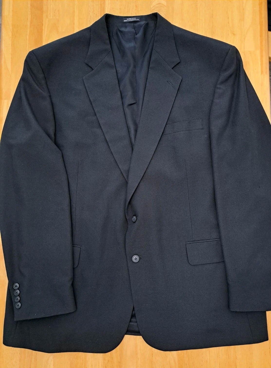 Stafford Tailored Fit Black Suit 50R Jacket 42×30 Pants Polyester & Worsted Wool
