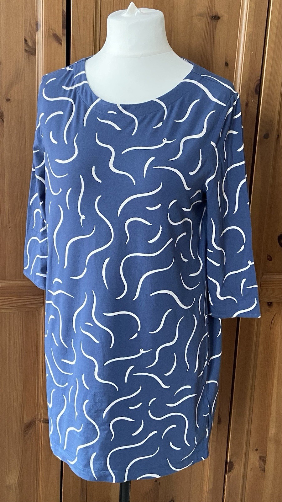 Seasalt Blue Tunic Top | Abstract Print | Stretch Jersey | 3/4 Sleeve | Size 10
