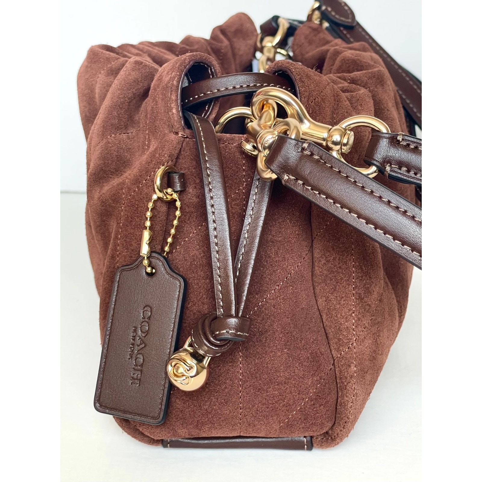 Coach Faye Shoulder Bag CCZ55 Quilted Suede Leather Brown Maple Crossbody