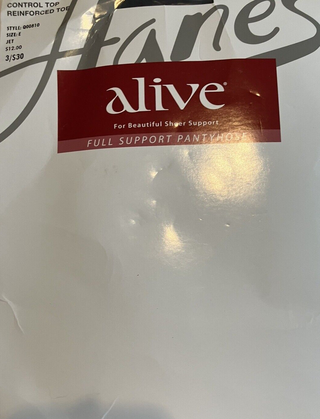 HANES ALIVE – JET – SIZE E – CONTROL TOP REINFORCED TOE PANTYHOSE Q00810