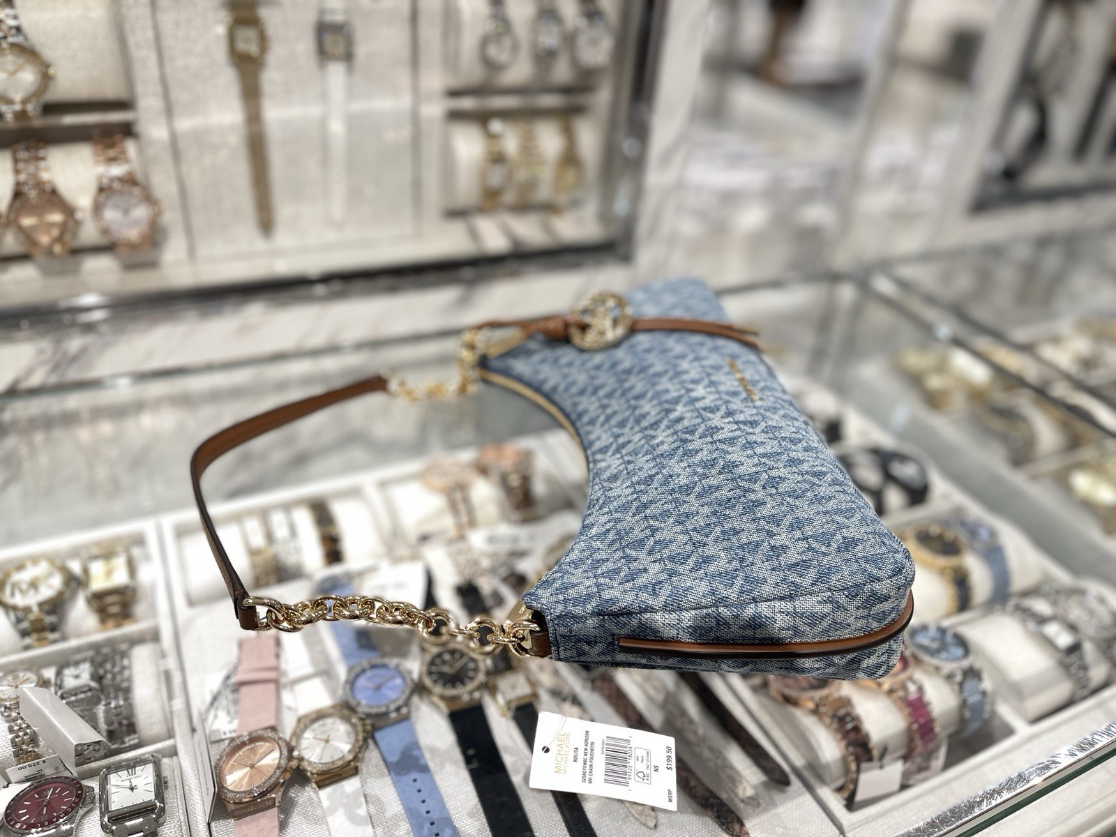 MICHAEL KORS Nolita Medium Chain Pochette denim NWT