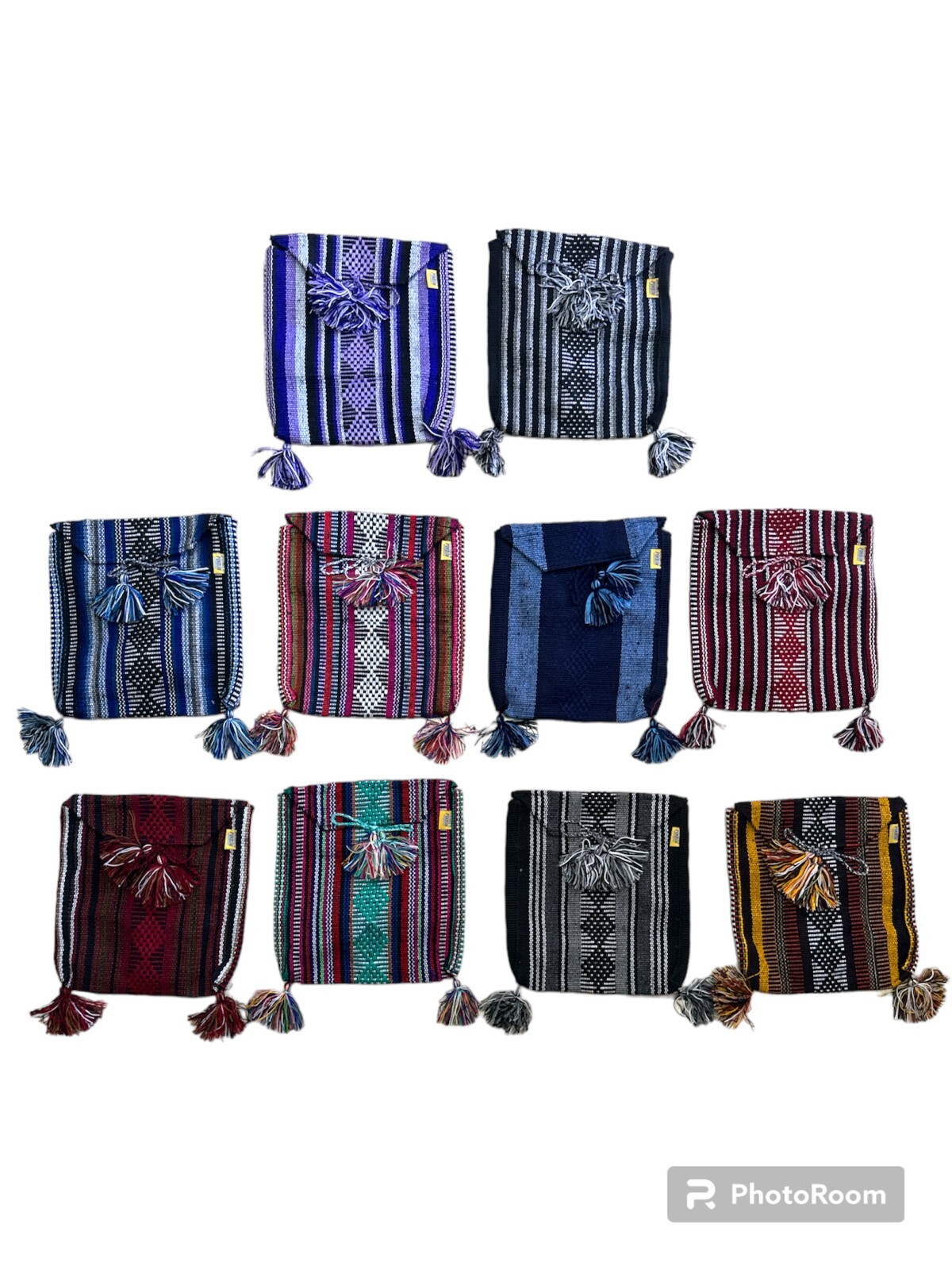 10 PIECE WHOLESALE SET OF MEDIUM , CROSSBODY BAG, HIPPIE, MEXICAN ,10″ X 9″ #2