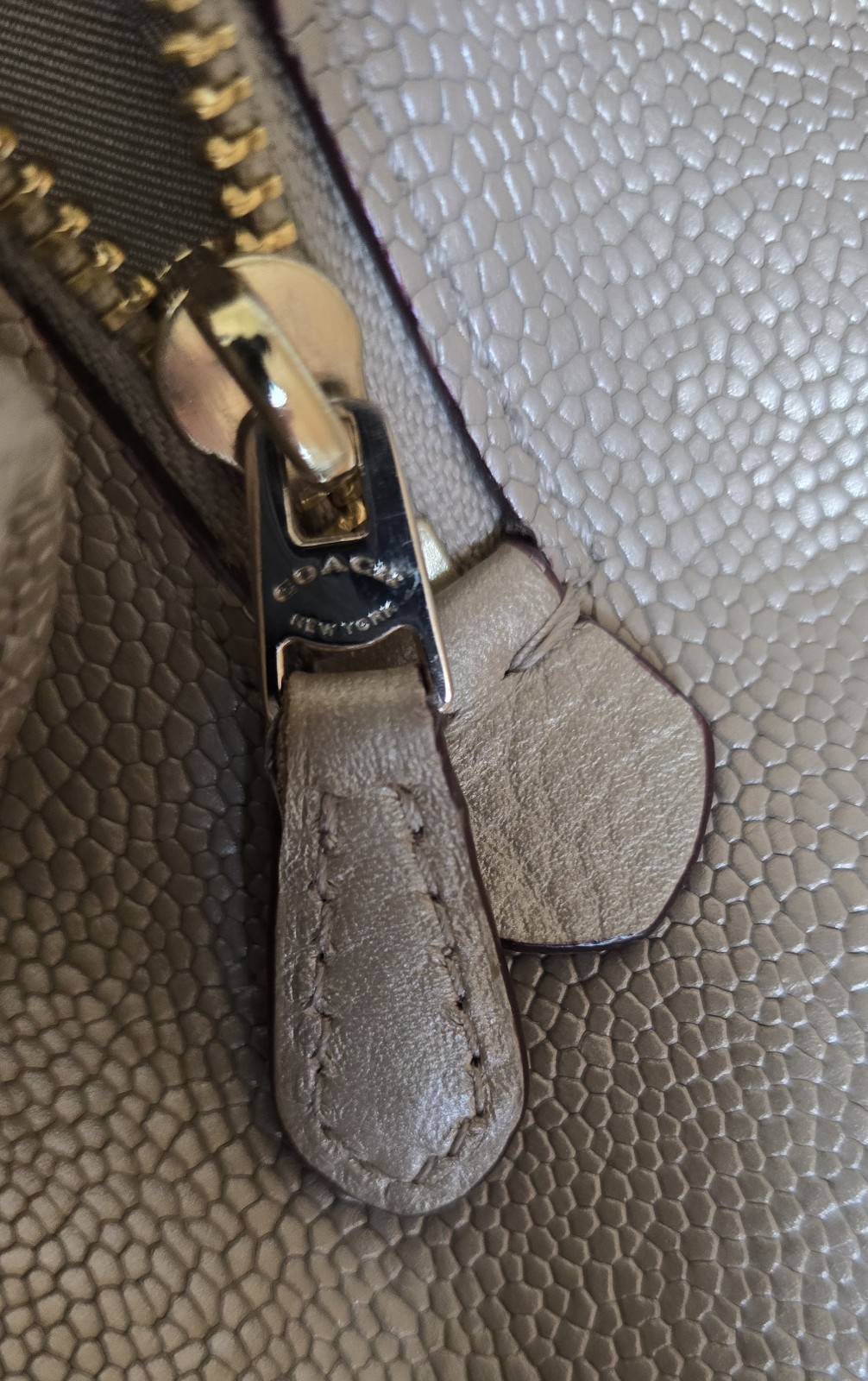 Coach Phoebe Champagne Metallic Pebbled Leather Hobo Shoulder Bag Studded