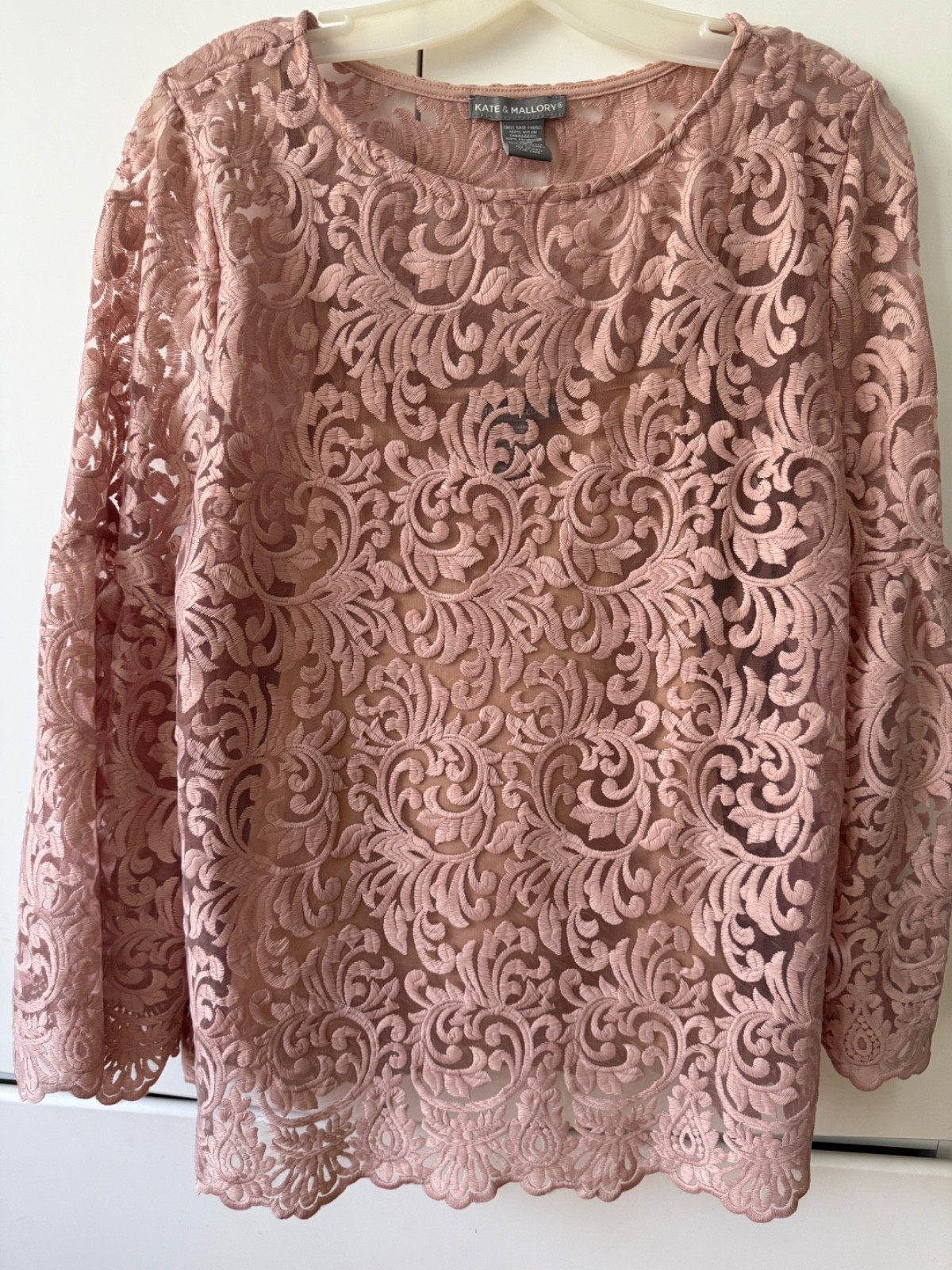 Kate & Mallory dusty pink rose Mesh lace top cami underneath long sleeve L NWOT