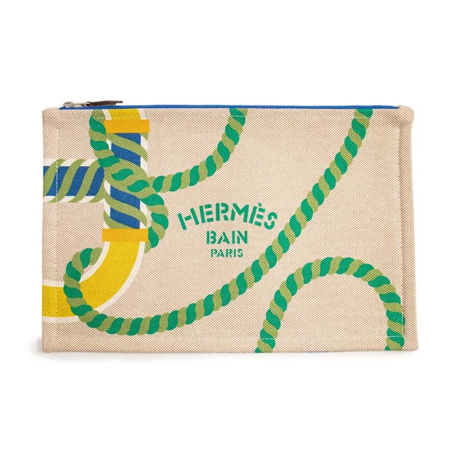 Hermes Yachting GM Flat Pouch Canoe H Case Toile H Canvas Vitamine Orange 99