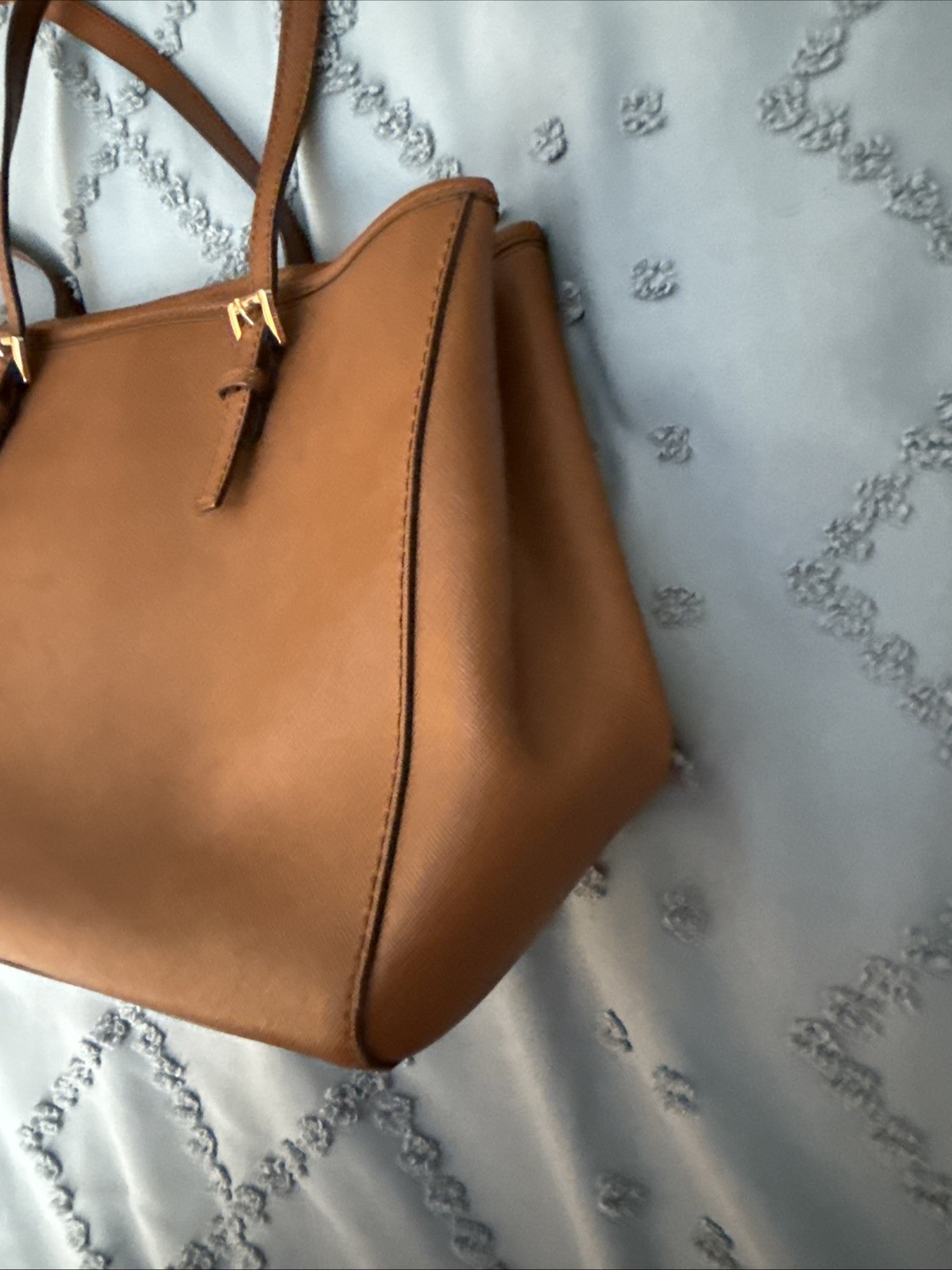 Michael Kors Coated Canvas Brown Tan Leather Shoulder Bag Tote Medium