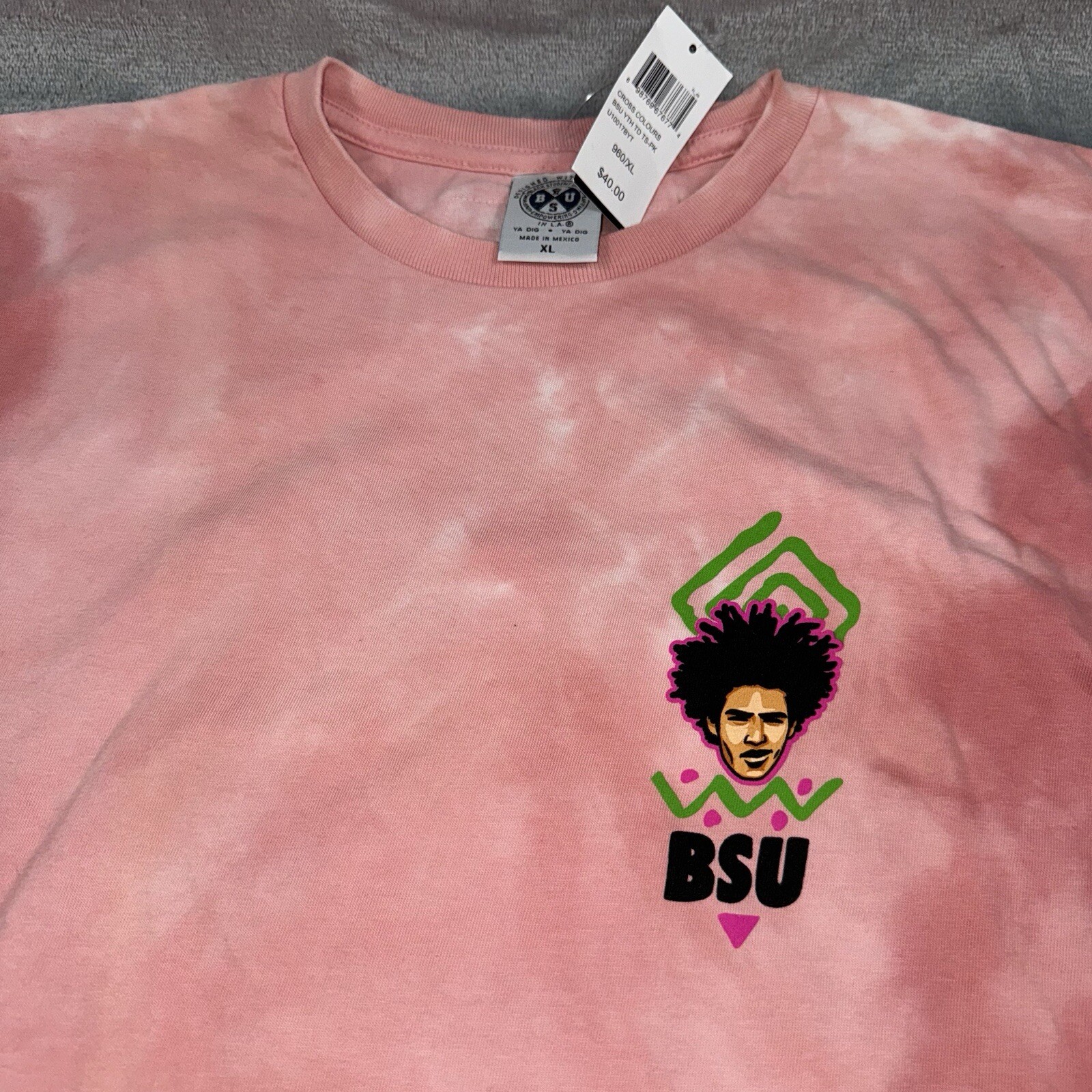 Cross Colours ‘BSU’ Black Student Union Tie-Dye T-Shirt Pink U10017BYT Men’s NWT
