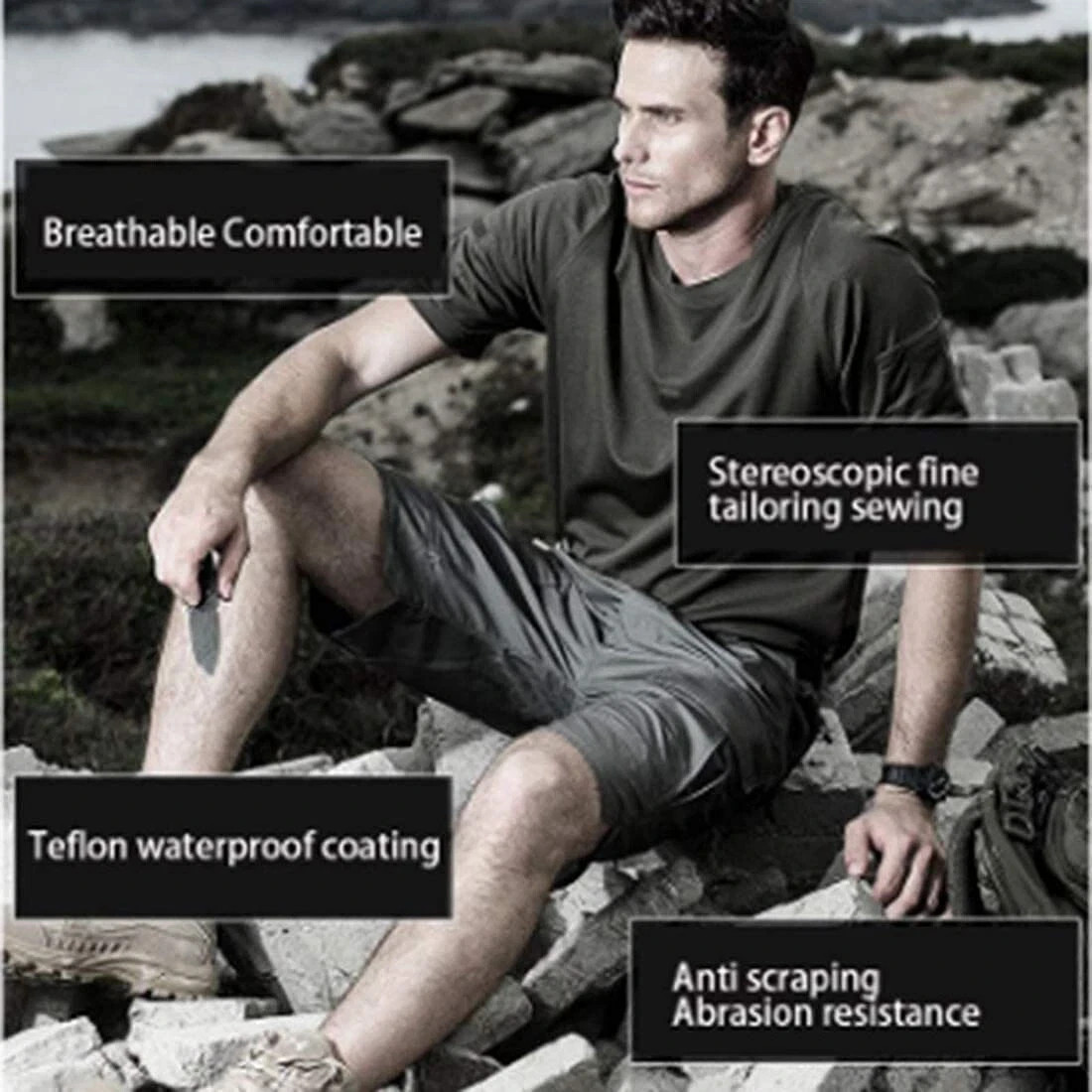 Mens Tactical Shorts Cargo Shorts Outdoor Waterproof Hiking Fishing Track Shorts