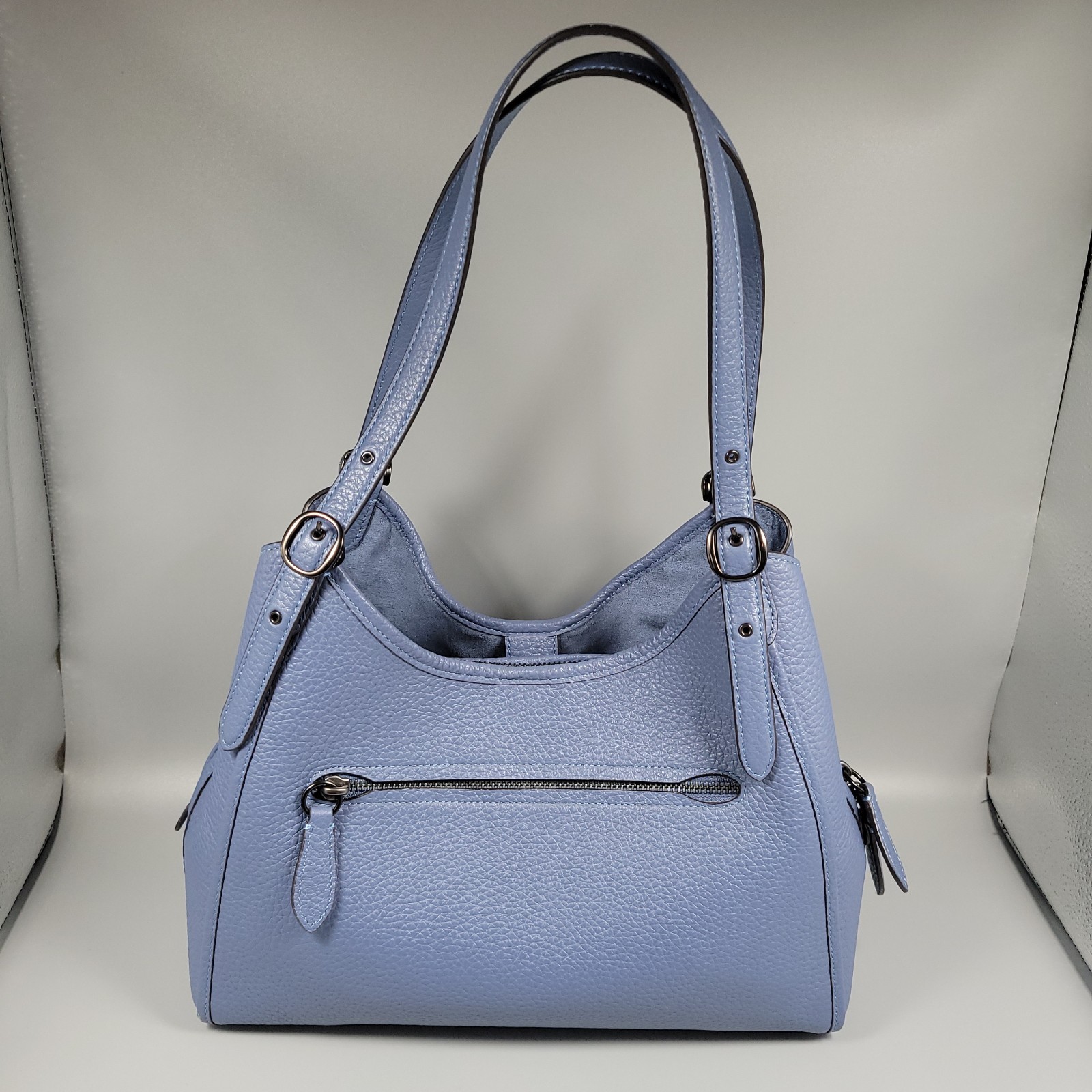 Coach Lori Shoulder Bag Washed Chambray Blue Pebble Leather Purse + Dust Bag