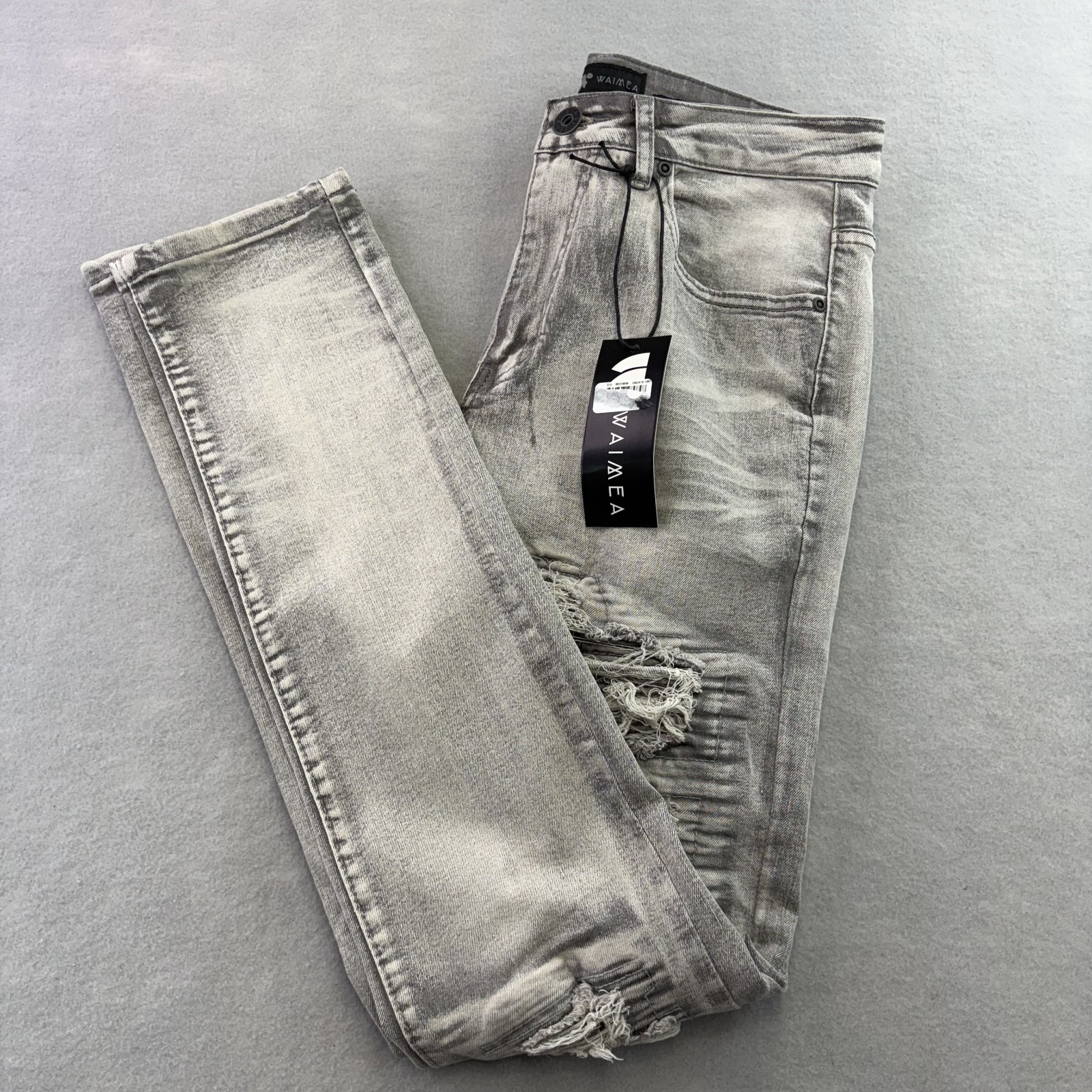 WAIMEA Denim Jeans Mens Size 30 Gray Skinny Fit Distressed Moto NWT