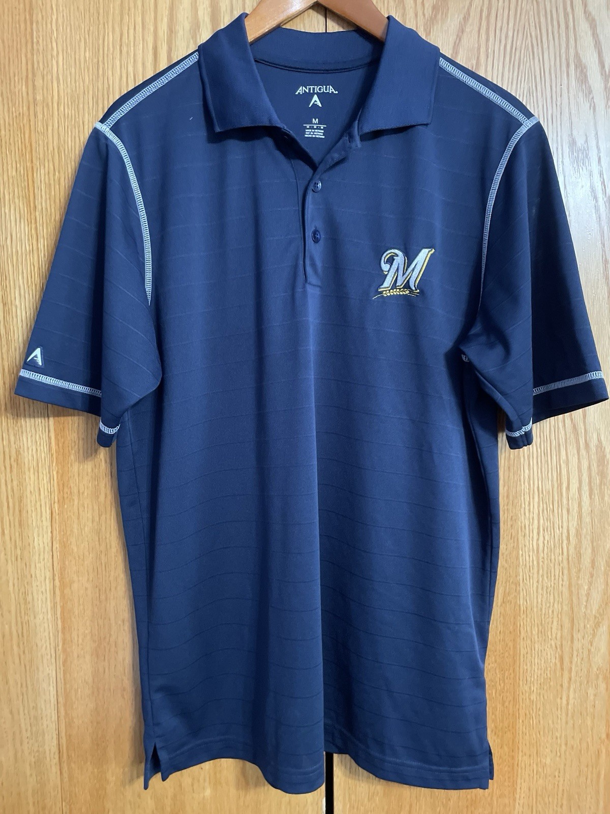 Polo Antigua Milwaukee Brewers Men’s M Navy Blue Short Sleeve Embroidered Logo