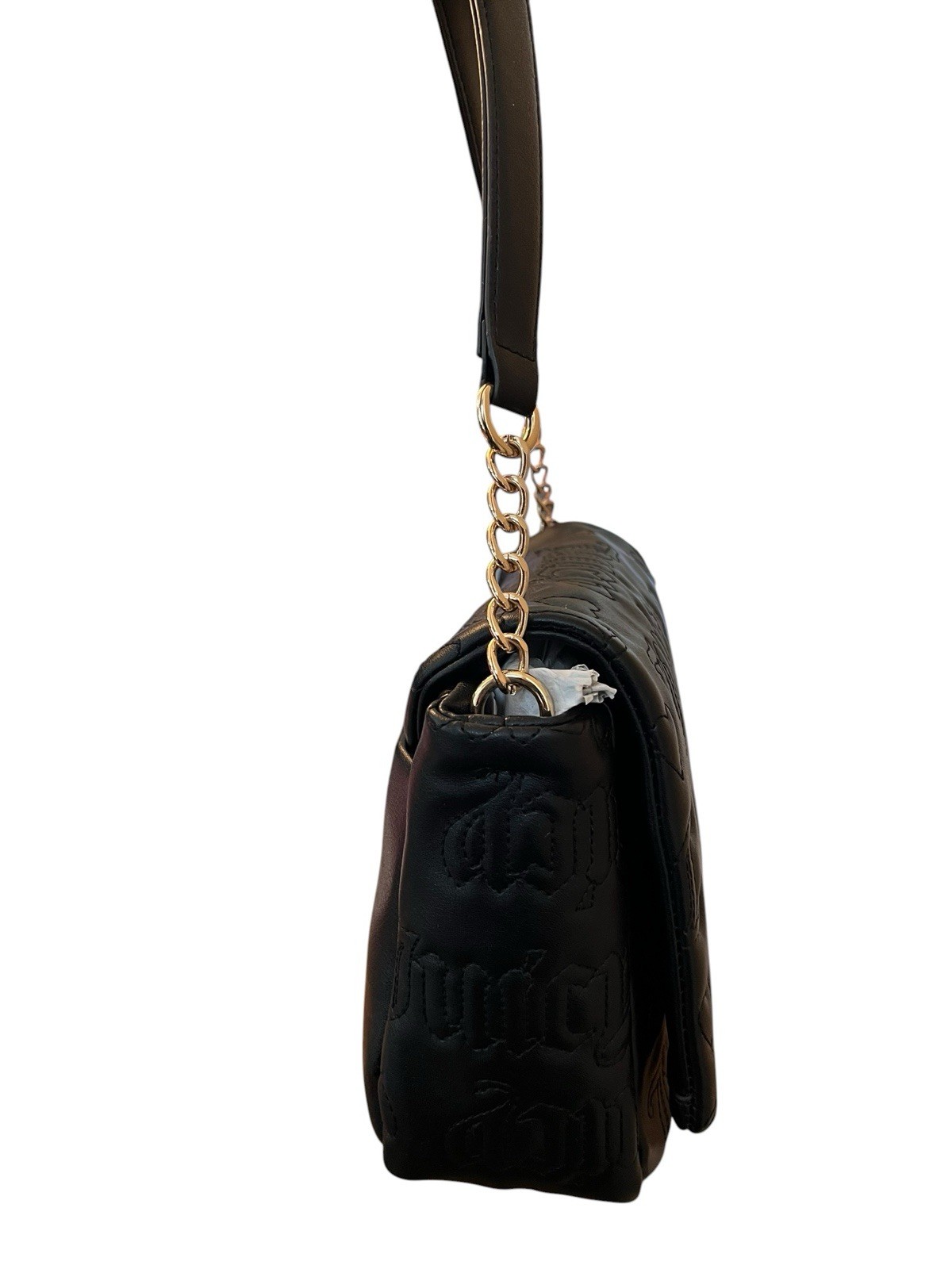 Juicy Couture Black Embossed Logo Shoulder Bag Bow Heart Charm Chain Link NWT