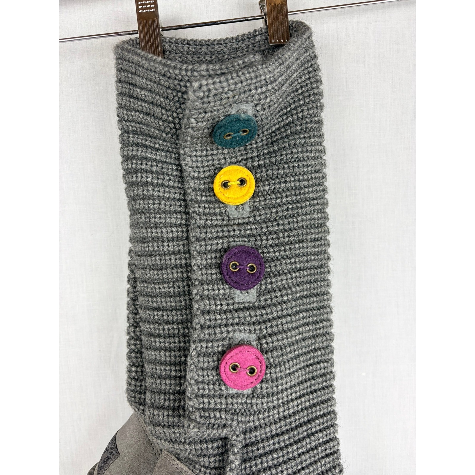 UGG Australia Womens 6 Grey Knit Tall Colorful Buttons Suede Flat Grey Boots