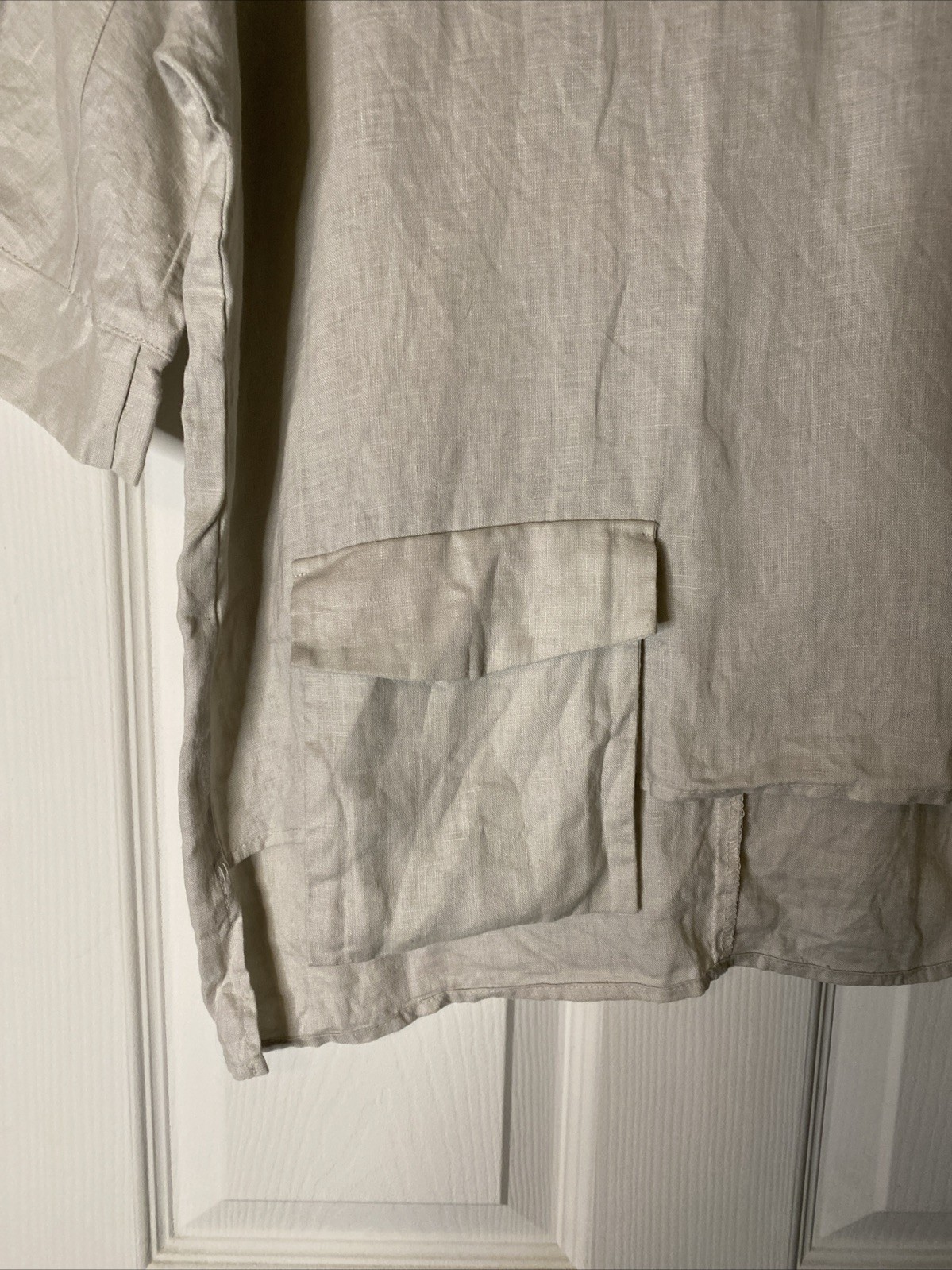 IC by Connie K Linen Asymmetric Tunic Top Shirt Small S Patch Pocket Made in USA