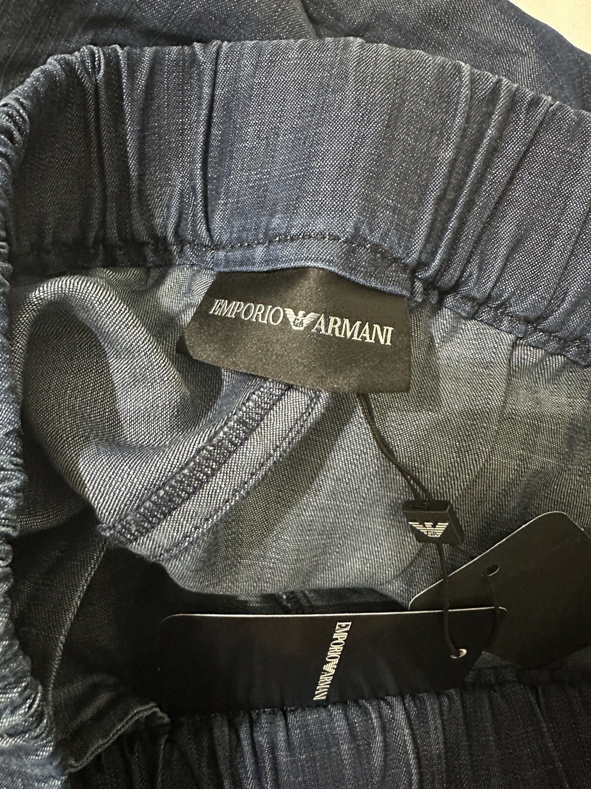 Emporio Armani Tailored Chambray Denim Straight Leg Pleated Trousers Uk 8 IT 40