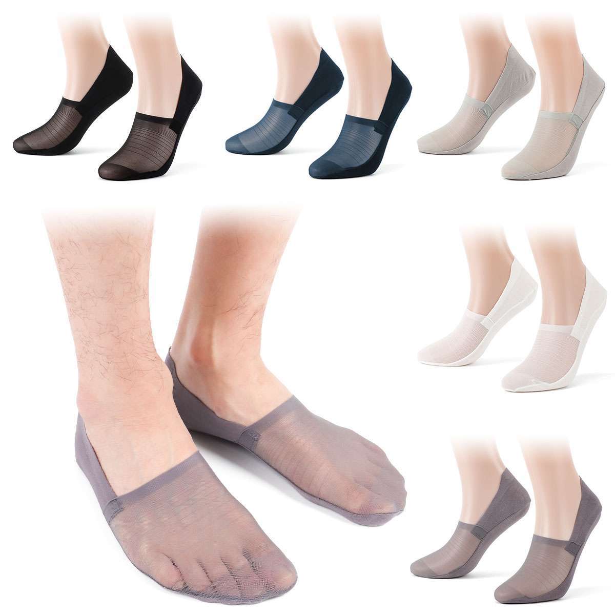 Men Invisible No Show Nonslip Loafer Low Cut Solid Ice Silk Boat Summer Socks