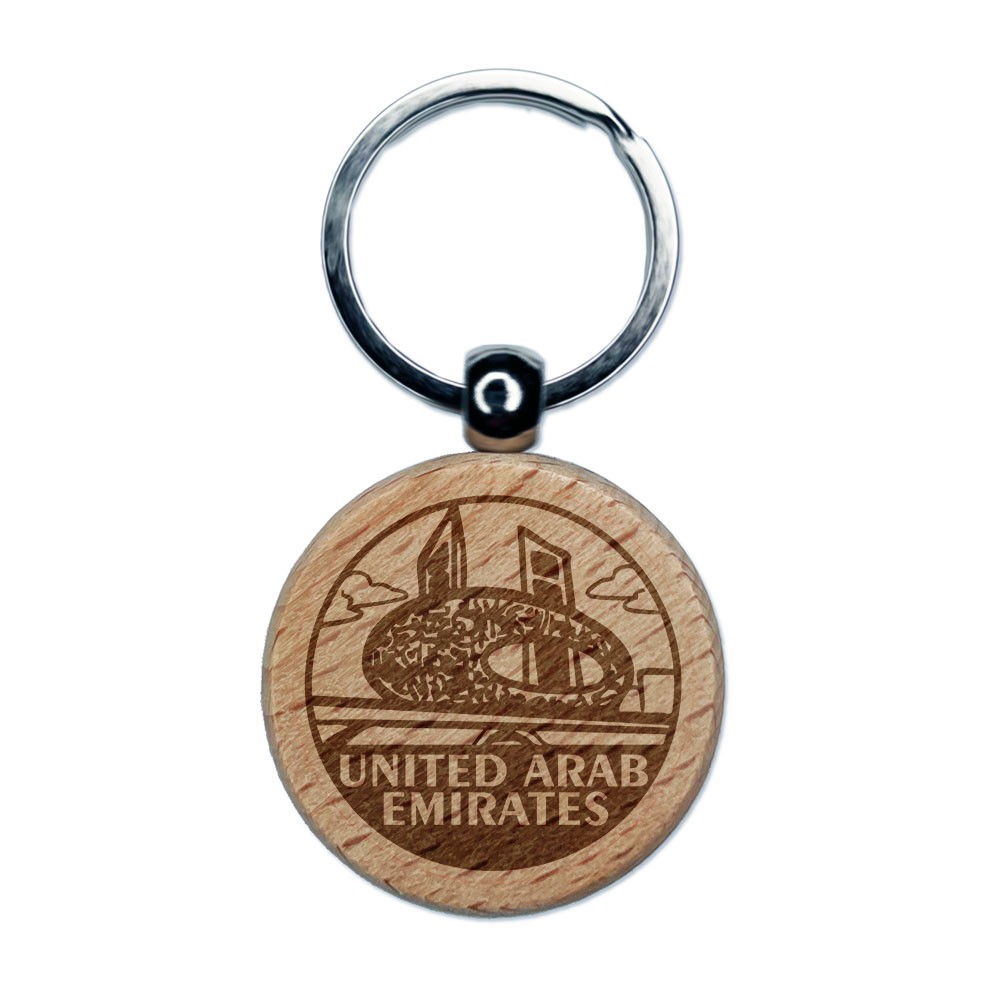 United Arab Emirates Museum of the Future Engraved Wood Round Keychain Tag Charm