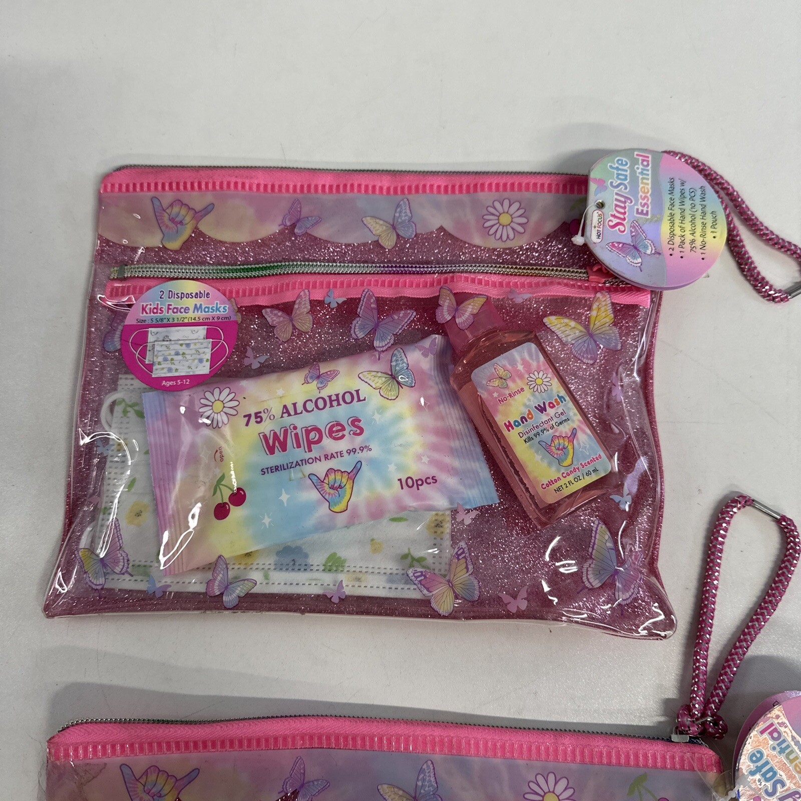 2-PACK Pink Pouches with Hand Wipes, Hand Wash, Face Masks Ages 5-12 Kids Pack
