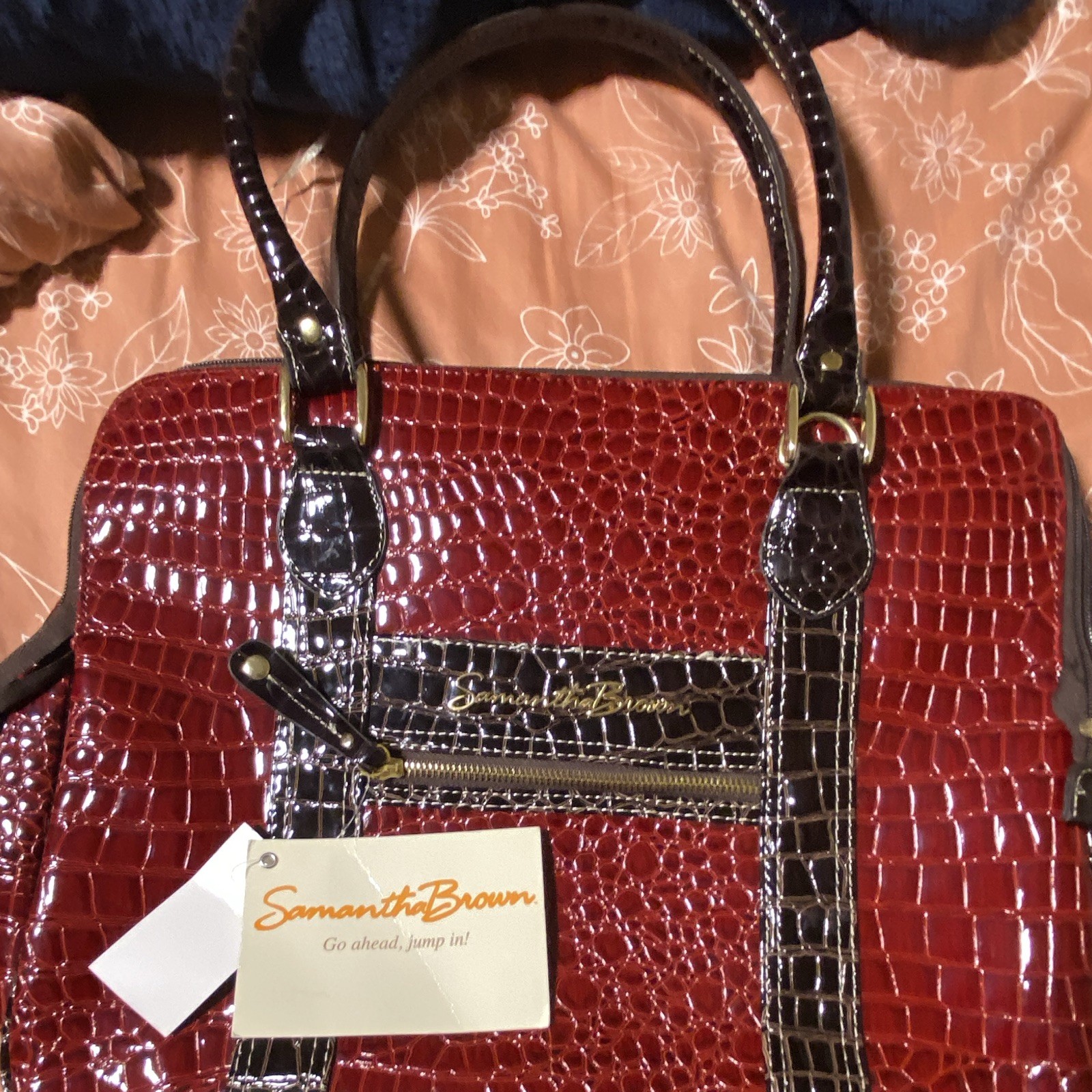 Samantha Brown Women’s Large Burgundy/Dark Brown Croc Tote Zip, Lined, Pockets