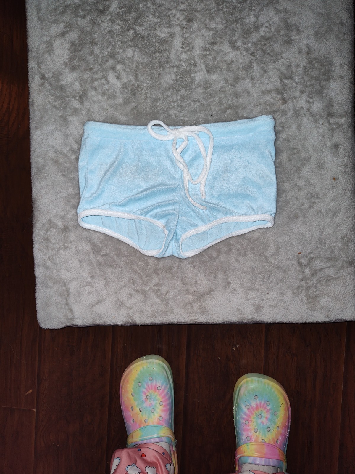 Blue Terry Cloth Towelling Shorts With I Love Shining Logo