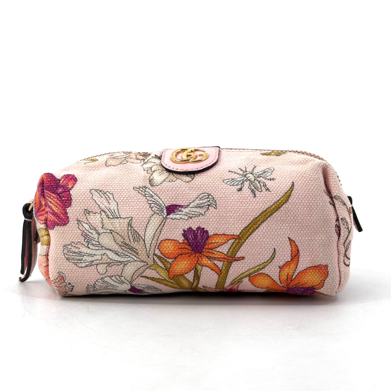 GUCCI Pouch Purse Ophidia GG Flora Pink Canvas Authentic T441
