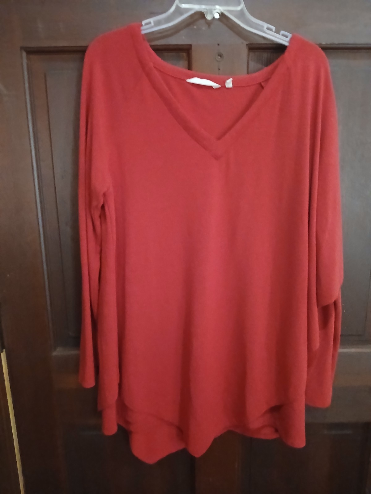 Soft Surroundings Red Rayon Jersey Tunic V-Neck Long Sleeve Relaxed Stretch L