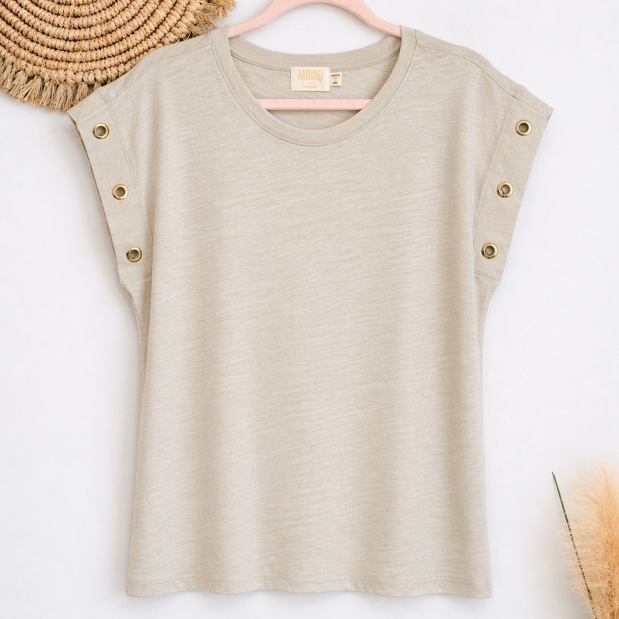 Nation LTD NEW Oran Taupe Pumice Grommet Muscle Tee Tank Top SZ XL Quiet Luxury