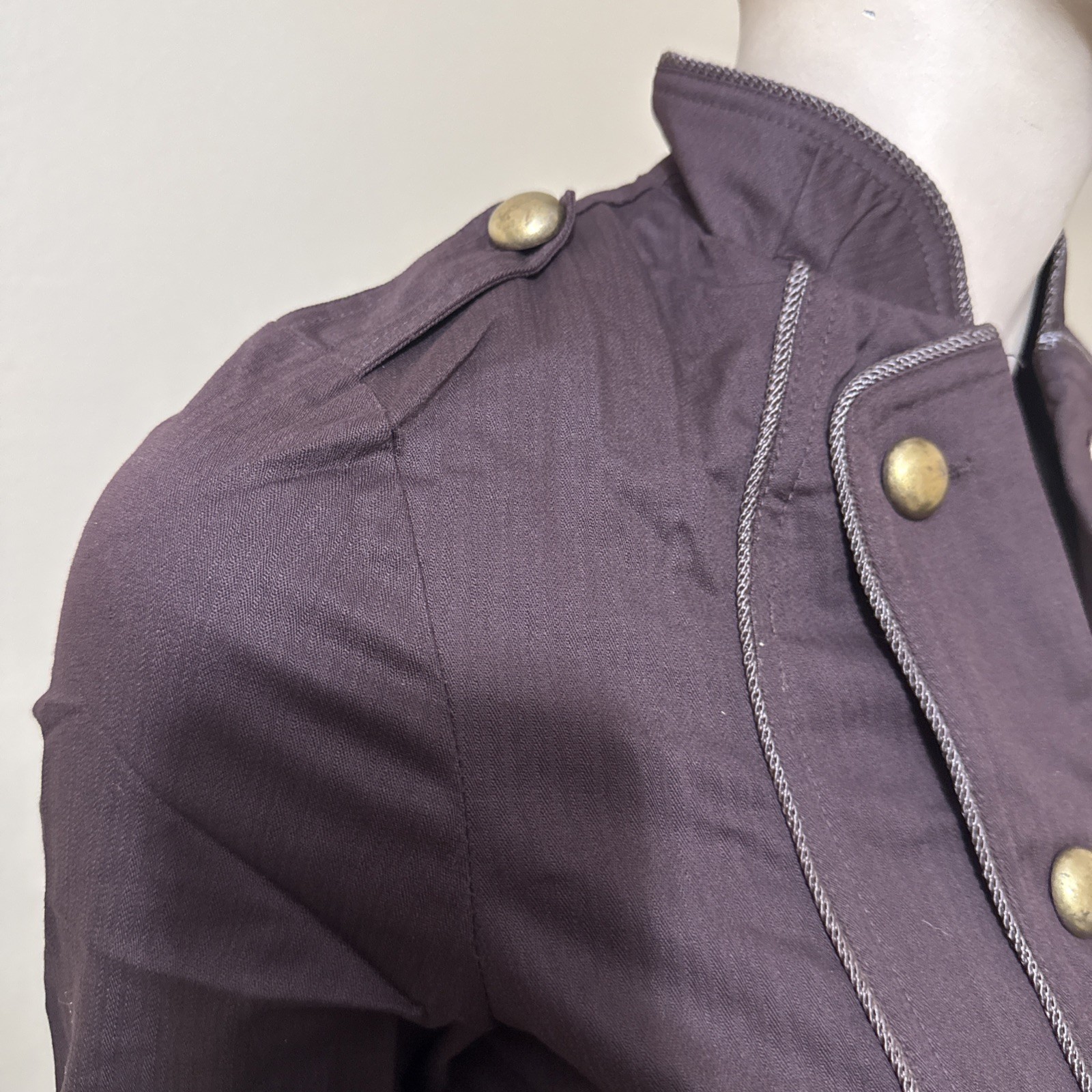 Women’s Brown Cotton Casual Stretch Slim Unlined Metal Button Hook Size S Jacket