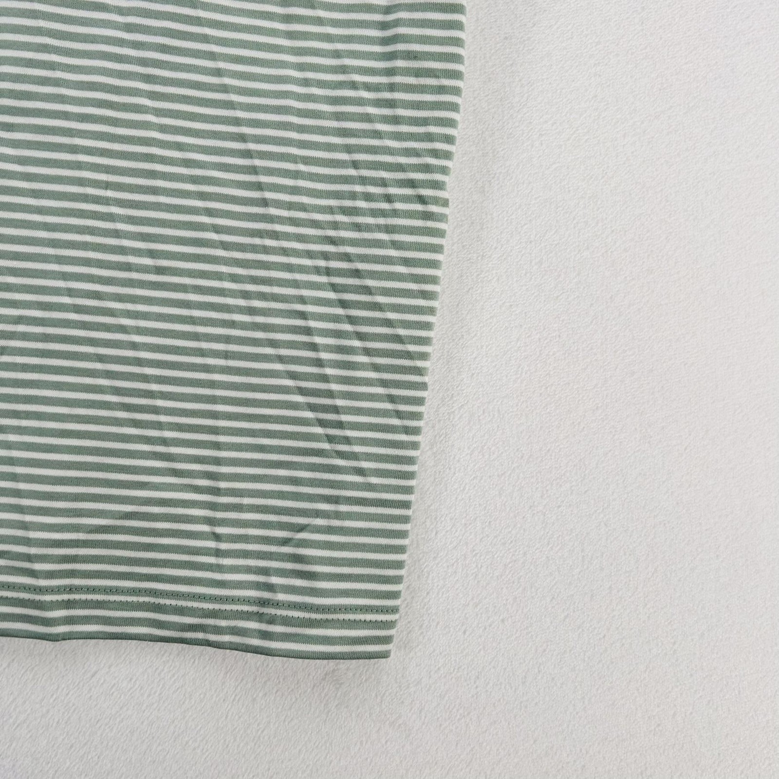Lands End Shirt Womens Small Green White Stripe Supima V Neck Tee Cotton NEW