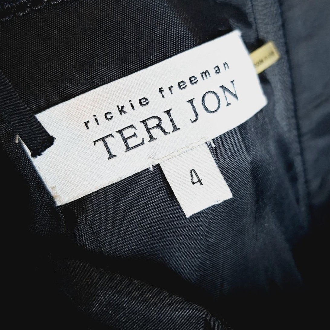 Teri Jon Rickie Freeman Taffeta Black Ruched Dress 4 Bodycon Cocktail LBD