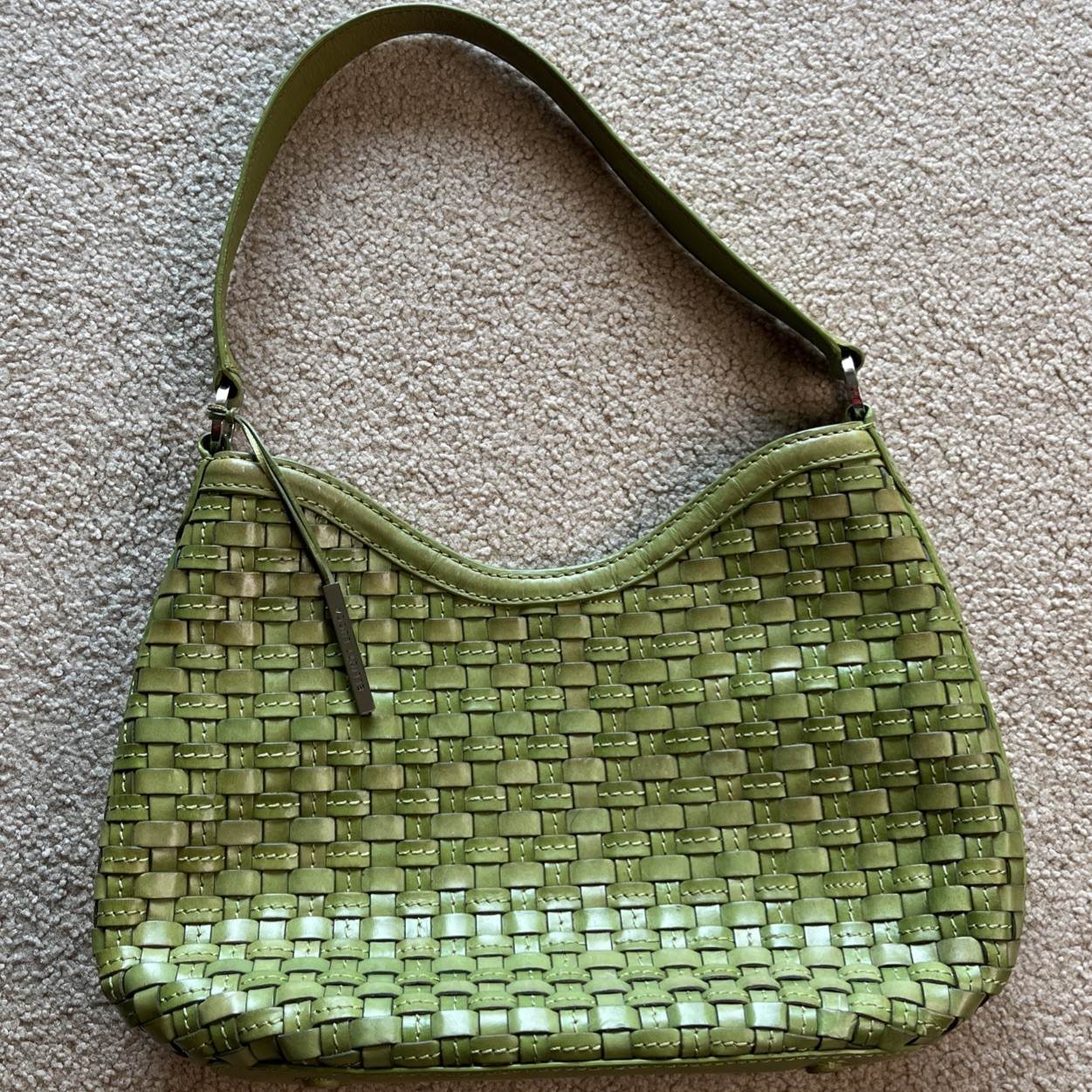 Elliott Lucca Green Leather Basket Weave Shoulder Bag