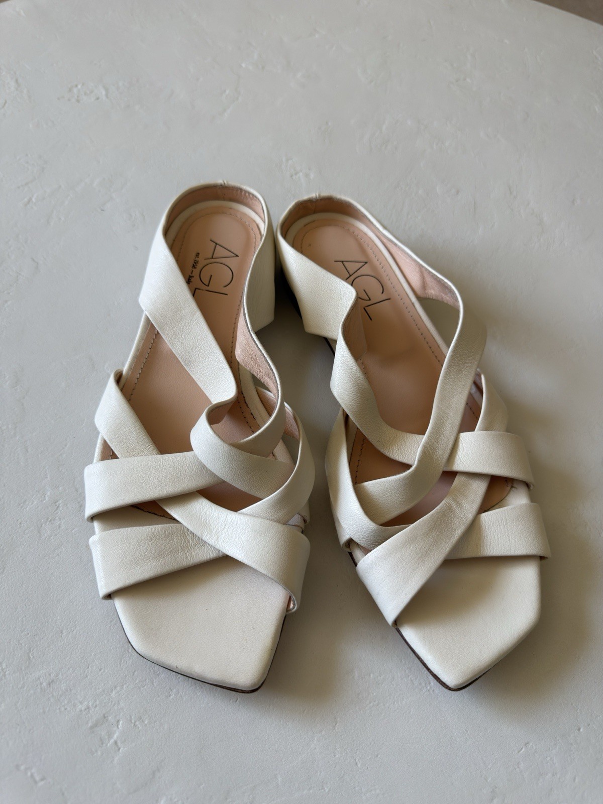 AGL Women’s Greta Leather Slide Flat Sandal Shoes EUR 38/US 8 Off White $398