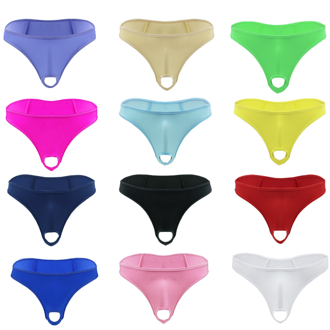 Men’s Low Rise Smooth G-String Thongs Open Crotch Front Bikini Briefs Underwear