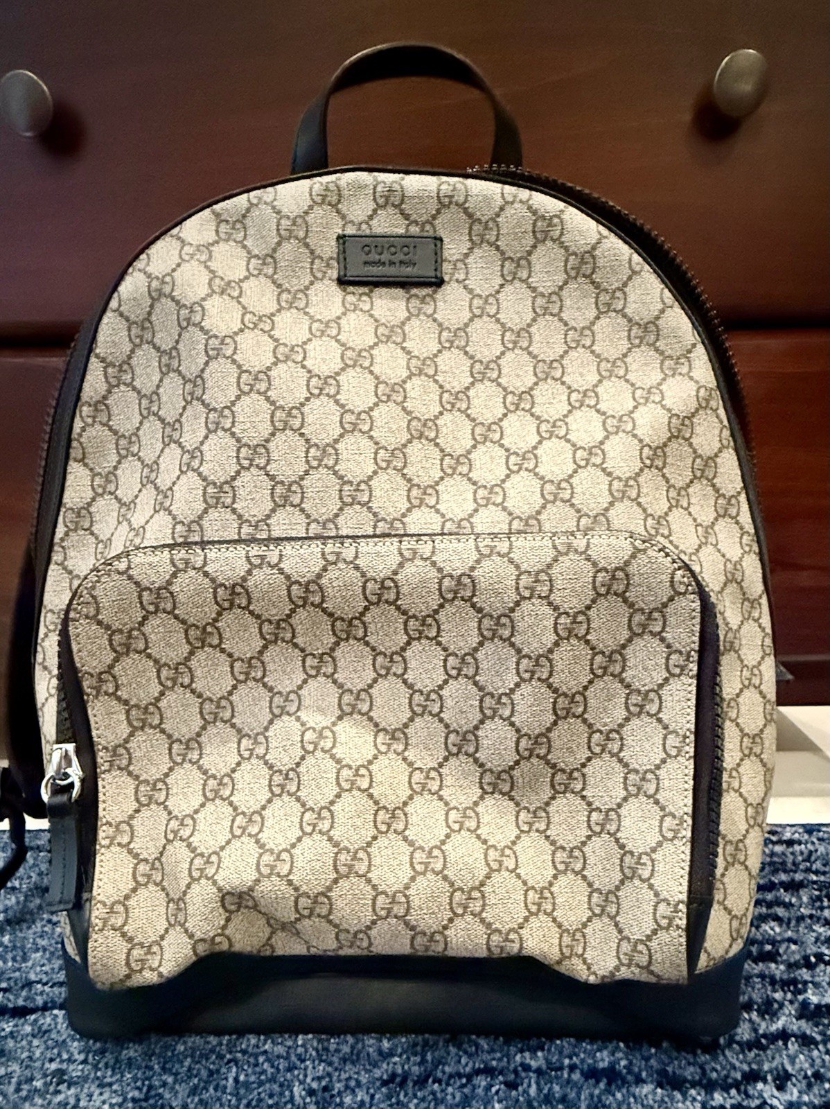 Gucci GG Supreme Monogram Backpack Beige Brown Canvas