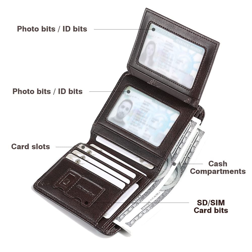 CHANPINCL Mens Trifold Leather RFID Blocking 4.7 * 3.7 * 0.6 inches, Coffee