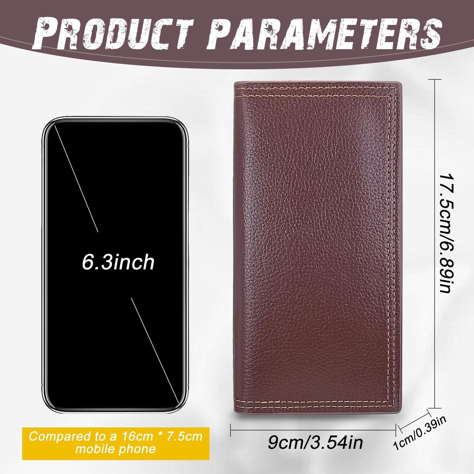 AdiStylinno Long Wallet for 17.5 x 9 x 1 cm / 6.89 x 3.54 x 0.39 in, Coffee