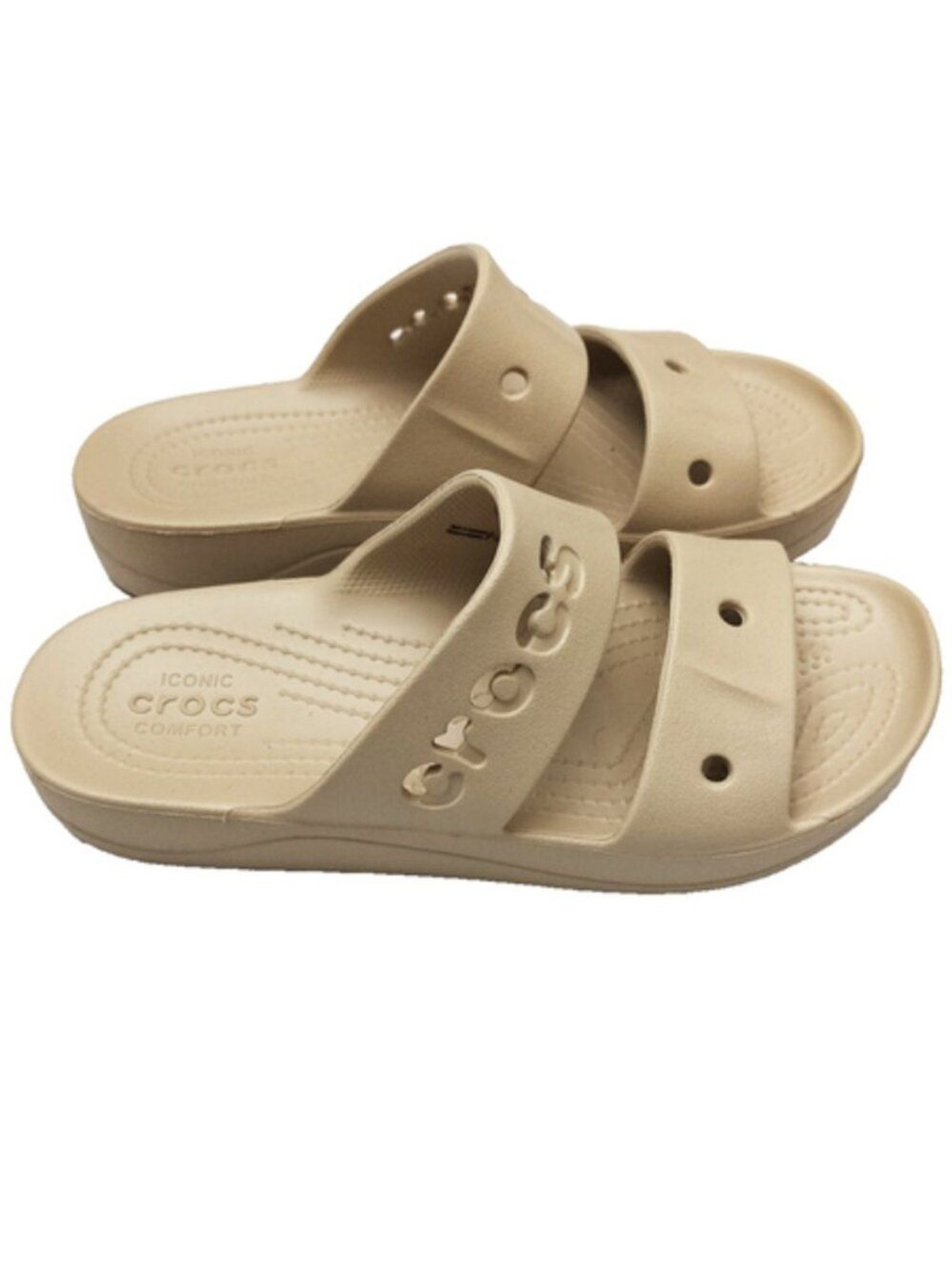 CROCS Baya Platform Slide Sandal Double Two Strap Wedge Chai Tan Beige Sz 7 NEW