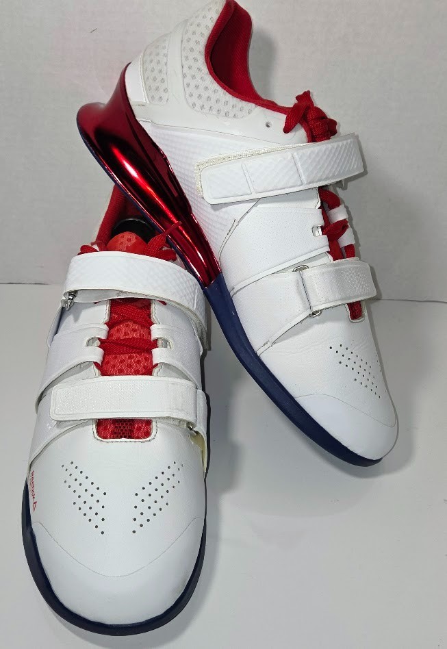 Reebok Legacy Lifter Powerlifting 22MM Shoes Men 12 White/Olympic Red Weightlift