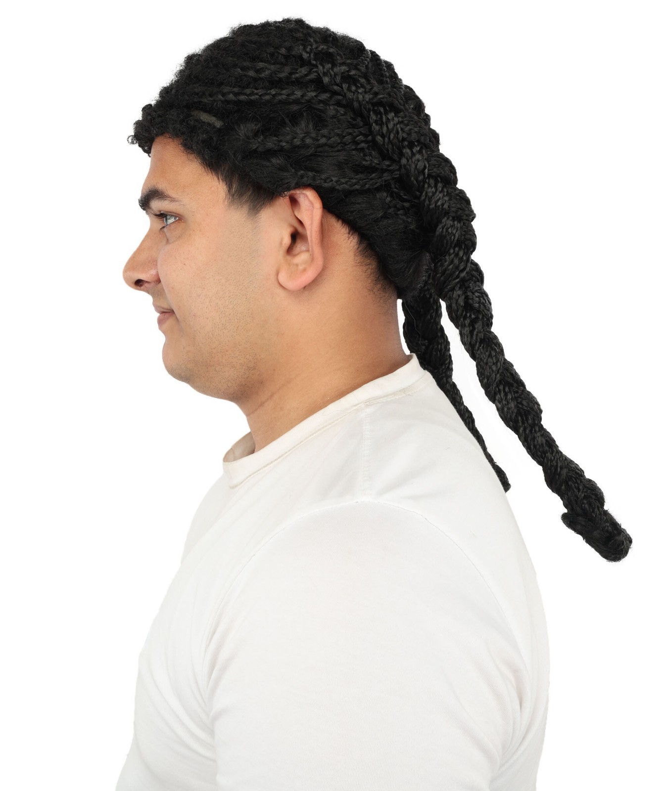 Men Cornrow Braided Dreadlock Wig, Deep obsidian tone, create of synthetic fiber